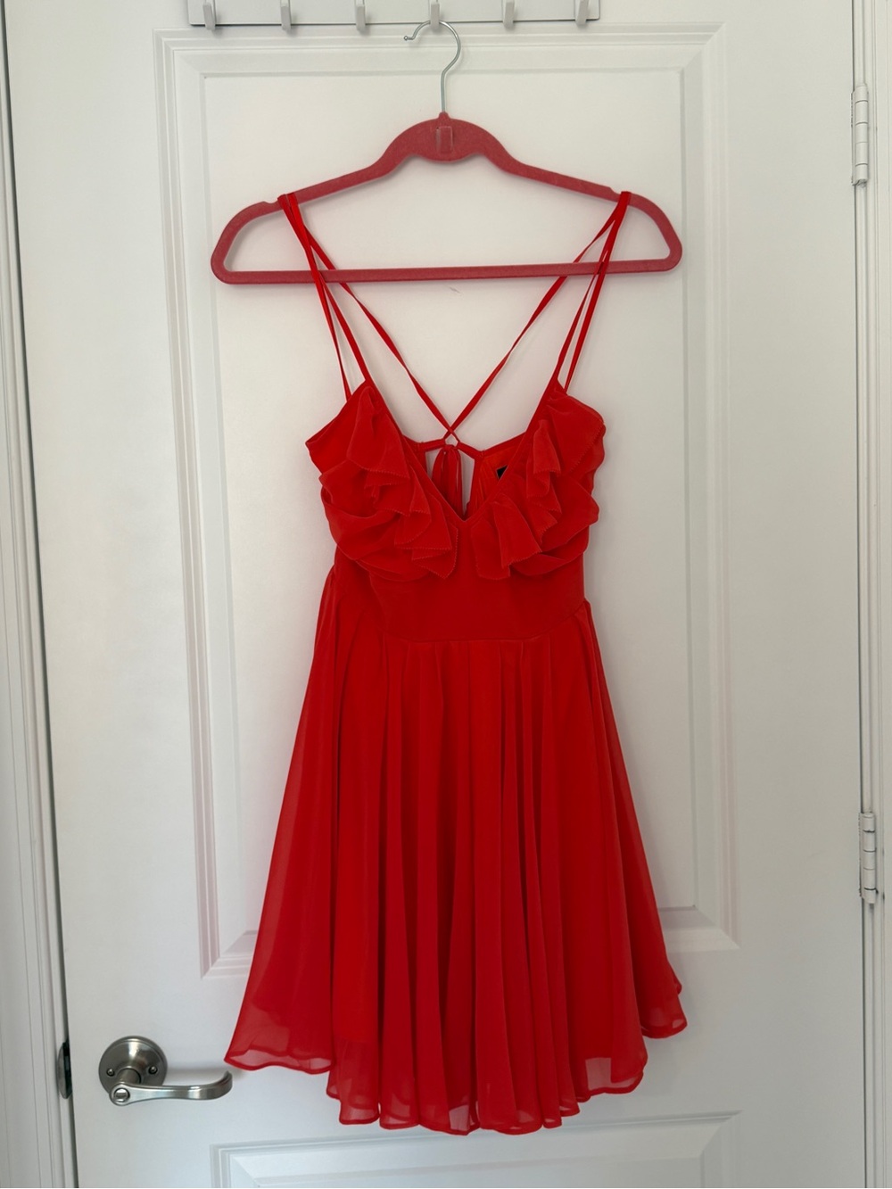 Lulu's Red Ruffle V-Neck Mini Dress - Picture 6 of 7